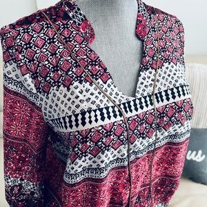 Antilia Femme Multi Print 3/4 Sleeve Top Blouse M Women’s Elastic Hem INDIA